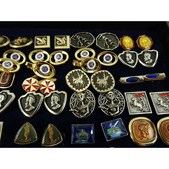 Huge Lot of Cufflinks 35 Pairs Vintage and Designer Cuff Links w Tray - Picture 4 of 7